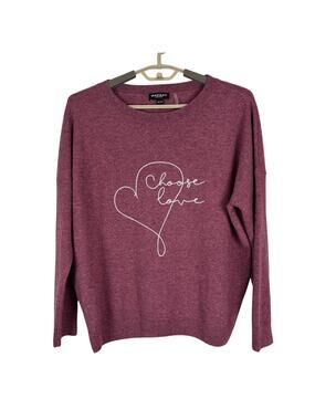 REPEAT Cashmere Sweater XS "Choose Love" embroidered Heart mauve red